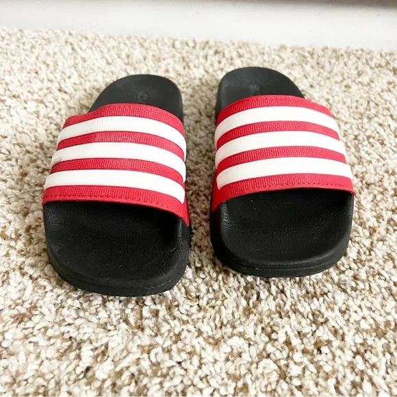 Adidas Kids Red and White Slide Sandals Size 13 - Picture 2 of 7